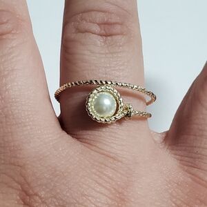 Pearl Adjustable gold Ring Gold Wire Wrapped Ring Adjustable